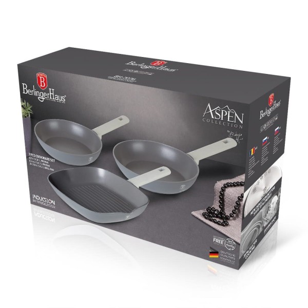 Zestaw patelni Berlinger Haus Aspen BH-7076 z powłoką tytanową 20/24/28 cm do smażenia
