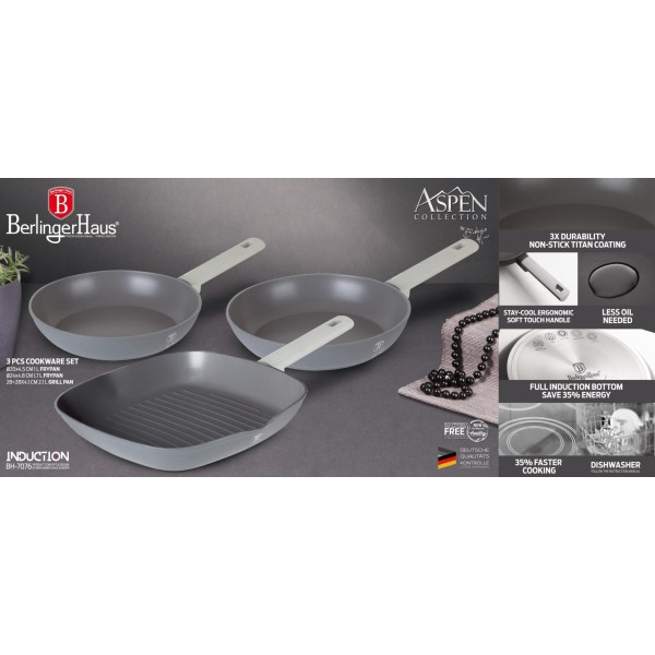 Zestaw patelni Berlinger Haus Aspen BH-7076 z powłoką tytanową 20/24/28 cm do smażenia