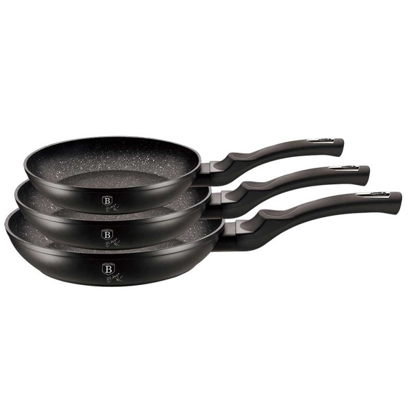 Zestaw patelni Berlinger Haus Black Silver BH-6159 z powłoką granitową 3 elementy do smażenia