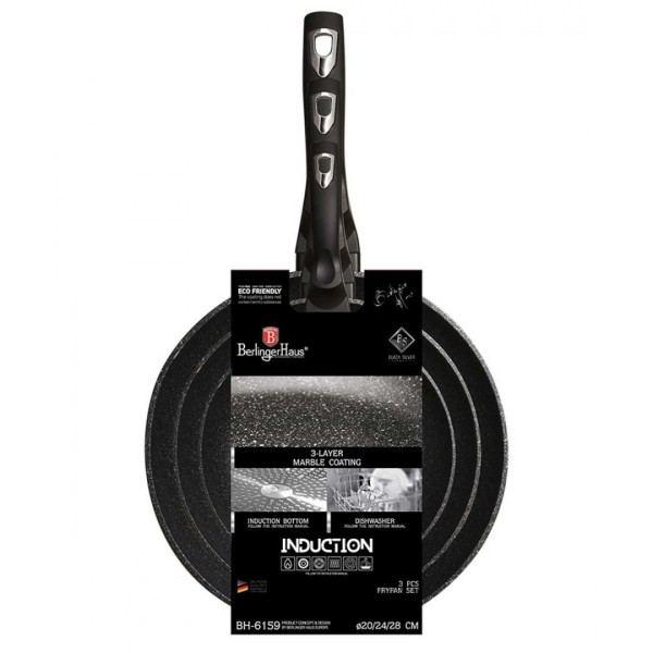 Zestaw patelni Berlinger Haus Black Silver BH-6159 z powłoką granitową 3 elementy do smażenia