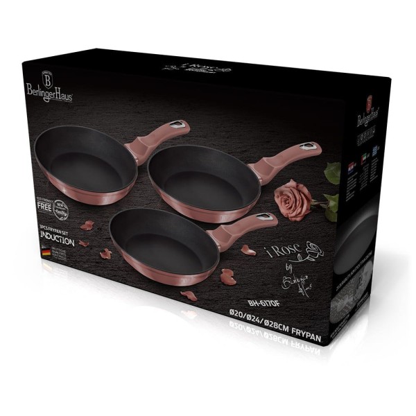 Zestaw patelni granitowych Berlinger Haus Metallic Line i-Rose 20/24/28 cm do smażenia