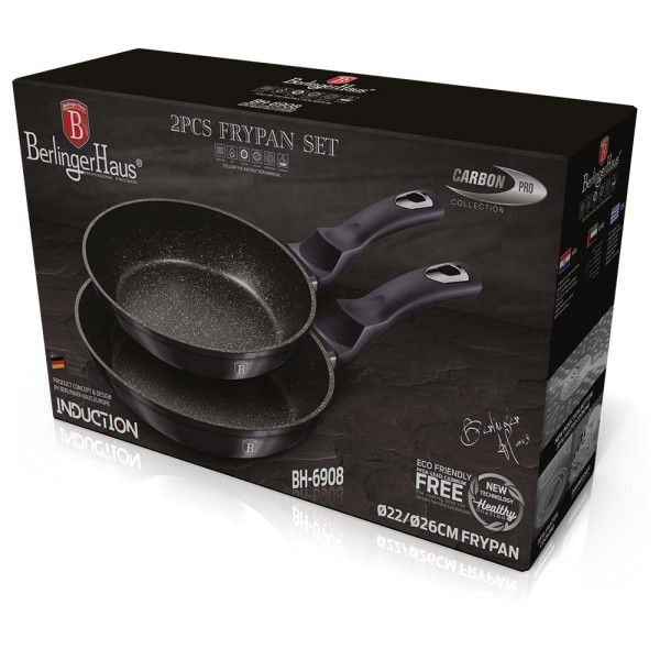 Zestaw patelni Berlinger Haus Carbon Pro BH-6908 z powłoką granitową 22/26 cm do smażenia