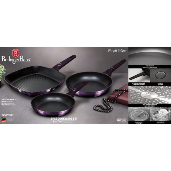 Zestaw patelni Berlinger Haus Purple Eclipse BH-7104 z powłoką tytanową 3 elementy