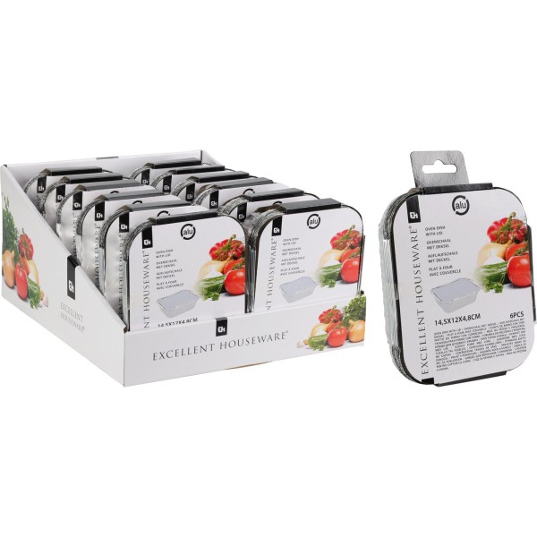 Komplet foremek aluminiowych z pokrywą 14,5x12x6 cm do pieczenia 6 szt.