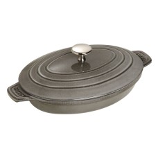 Naczynie do zapiekania, Staub, Owalne żeliwne 23x17 cm, z pokrywką, szare