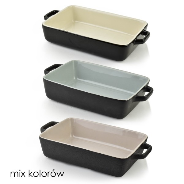 Naczynie do zapiekania BASIC prostokątne mix kolorów 23x16x5cm z uchwytami 27cm