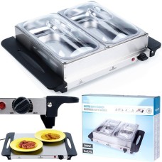 Naczynie z podgrzewaczem, EXCELLENT ELECTRICS 139654 — podwójny stalowy podgrzewacz stołowy bufetowy