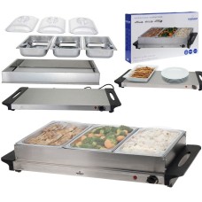 Naczynie z podgrzewaczem, EXCELLENT ELECTRICS 870176 — podgrzewacz stołowy bufetowy stalowy potrójny