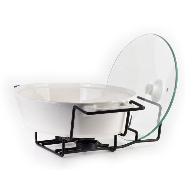 Підсвічуване підогрівом для сервірування, MODERN KITCHEN, Naczynie z podgrzewaczem 1,6L, 33,2×22×6,6 см, біле гладке