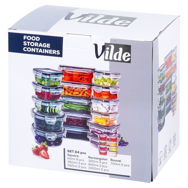 Набір контейнерів VILDE 229159, Пластикові 24 шт. (7 розмірів) — для зберігання їжі в холодильнику та для пікніка