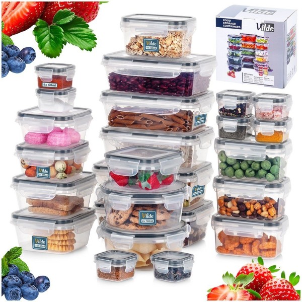 Набір контейнерів VILDE 229159, Пластикові 24 шт. (7 розмірів) — для зберігання їжі в холодильнику та для пікніка