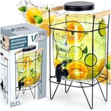 Диспенсер для напоїв, VILDE, 5.5 л Słoik з краном і чорним стендом — для води та лимонаду 139601