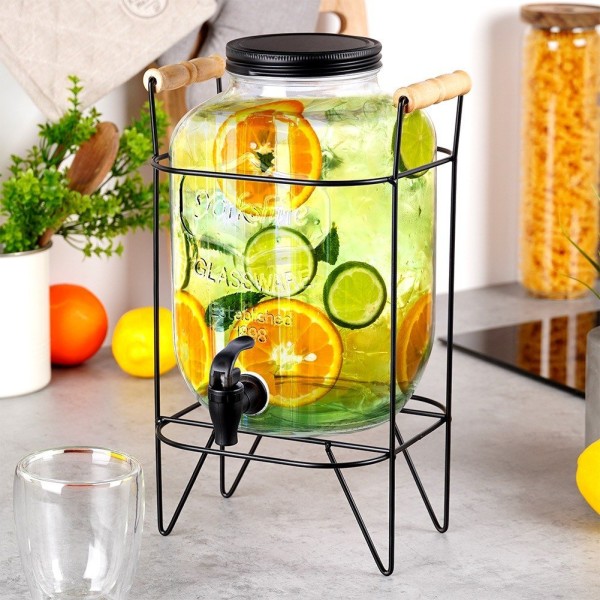 Диспенсер для напоїв, VILDE, 5.5 л Słoik з краном і чорним стендом — для води та лимонаду 139601