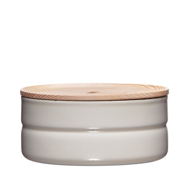 Pojemnik na żywność, RIESS, Pojemnik kuchenny niski Light Grey 0,6 l z drewnianą pokrywą