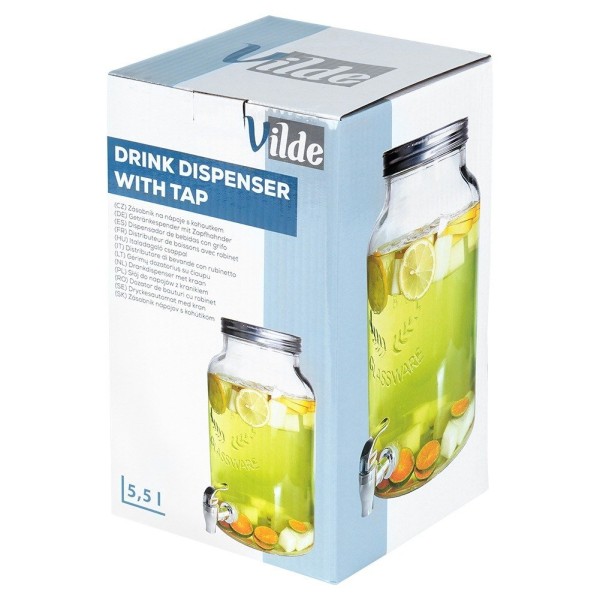 Диспенсер для напоїв, VILDE 139606, склянний 6,2 л з краником — для подачі на вечірках та в помешканні