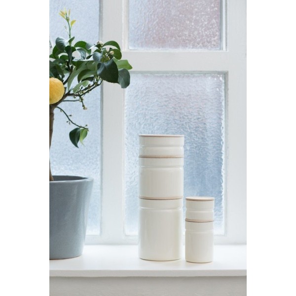 Контейнер RIESS Pure White 0,5 л з дерев'яною кришкою — для зберігання сипучих продуктів на кухні