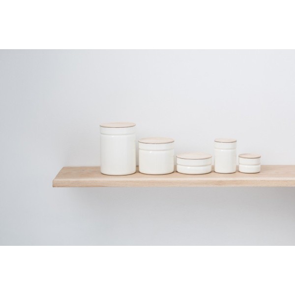 Контейнер RIESS Pure White 0,5 л з дерев'яною кришкою — для зберігання сипучих продуктів на кухні