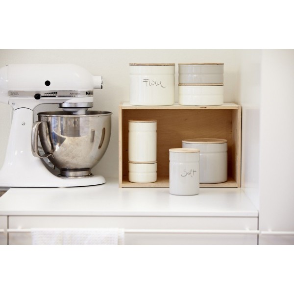 Контейнер RIESS Pure White 0,5 л з дерев'яною кришкою — для зберігання сипучих продуктів на кухні