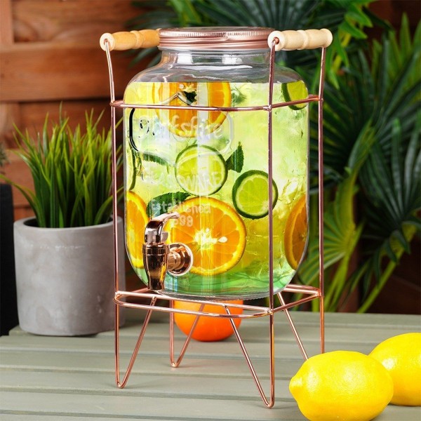 Диспенсер для напоїв, Vilde, 4.2L Słoik z kranikiem stojakiem, рожево-золото, 4.2 л