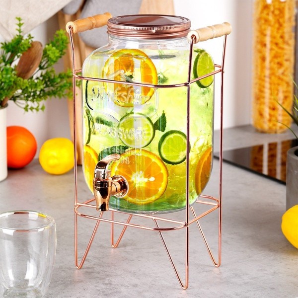 Диспенсер для напоїв, Vilde, 4.2L Słoik z kranikiem stojakiem, рожево-золото, 4.2 л