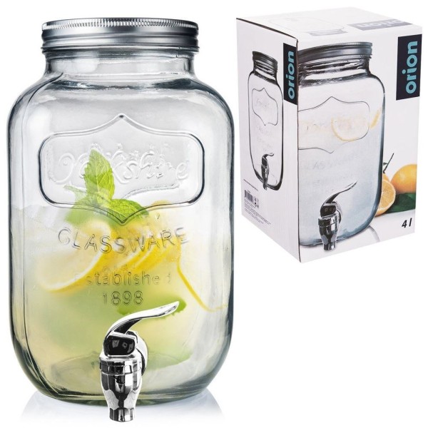 Диспенсер для напоїв Orion Słoik 4 л, скляний з краником — для подачі напоїв на свято чи пікнік