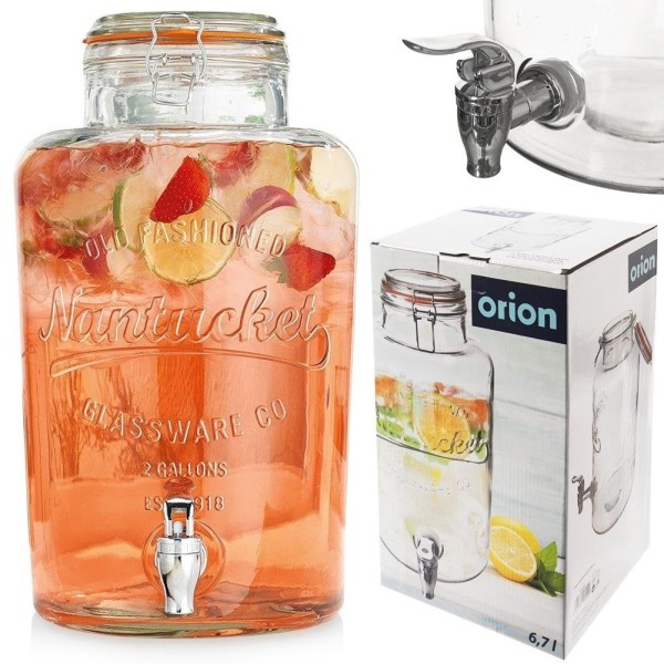 Диспенсер для напоїв, Orion 143778, скляний с краником 6.7 л — для лимонаду й води