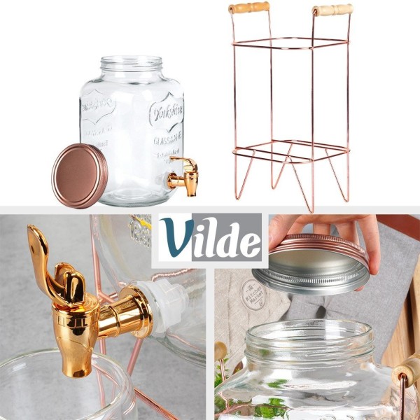 Диспенсер для напоїв VILDE 139603, Słoik 5.5L рожеве золото, з краником і підставкою для лимонаду