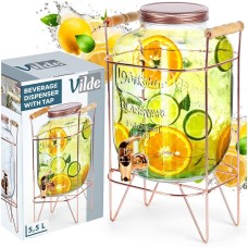 Диспенсер для напоїв VILDE 139603, Słoik 5.5L рожеве золото, з краником і підставкою для лимонаду