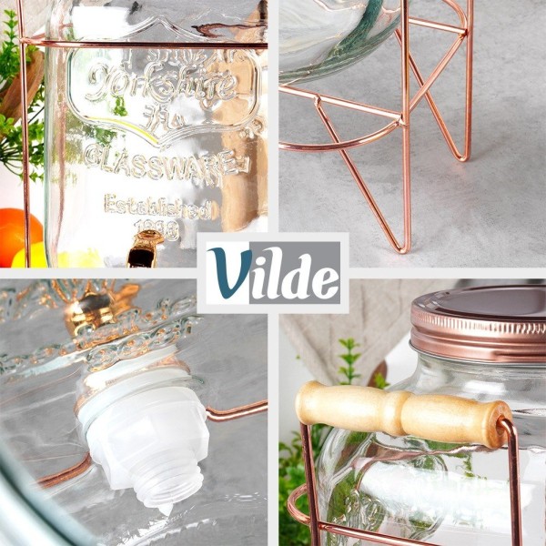 Диспенсер для напоїв VILDE 139603, Słoik 5.5L рожеве золото, з краником і підставкою для лимонаду