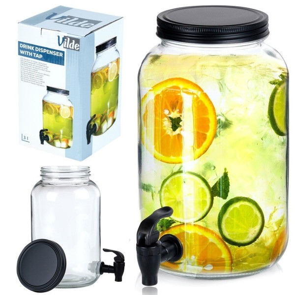 Диспенсер для напоїв, VILDE 139607, скляний 3,2 л з краном — для подачі напоїв на святі чи в кафе