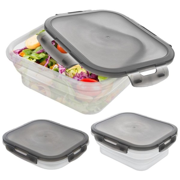 Контейнер для зберігання їжі, KEMP ORION 127159, складний силіконовий 1 л з кришкою та ущільненням для походів і дому