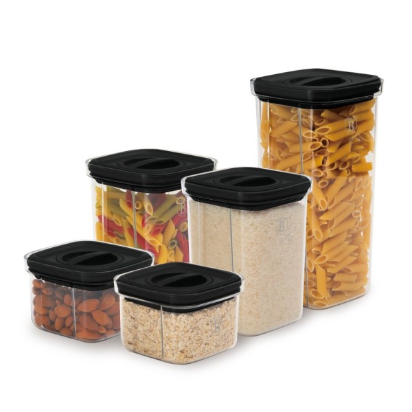 Pojemniki na żywność, BerlingerHaus, BH-8577 Matte Black, Набір пластикових герметичних контейнерів для зручного зберігання їжі та організації холодильника, приклад застосування в побуті (контейнери для сніданку, обіду)