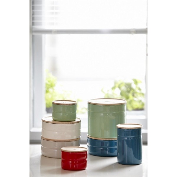 Pojemnik na żywność, Riess, Silent Blue 0,6 l — niski z drewnianą pokrywą