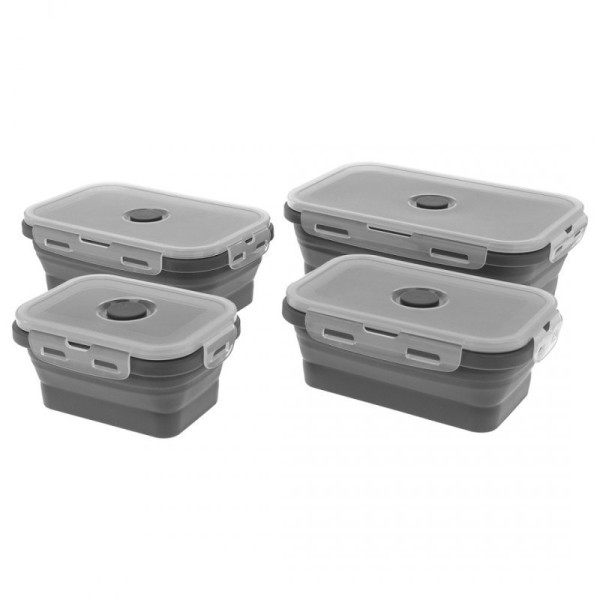 Набір контейнерів, Zestaw, складні силіконові 4 шт., з кришками, для зберігання їжі (3345)
