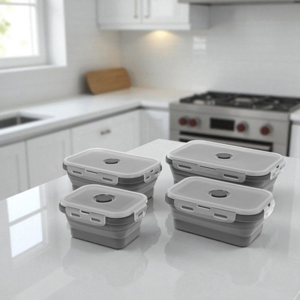 Набір контейнерів, Zestaw, складні силіконові 4 шт., з кришками, для зберігання їжі (3345)