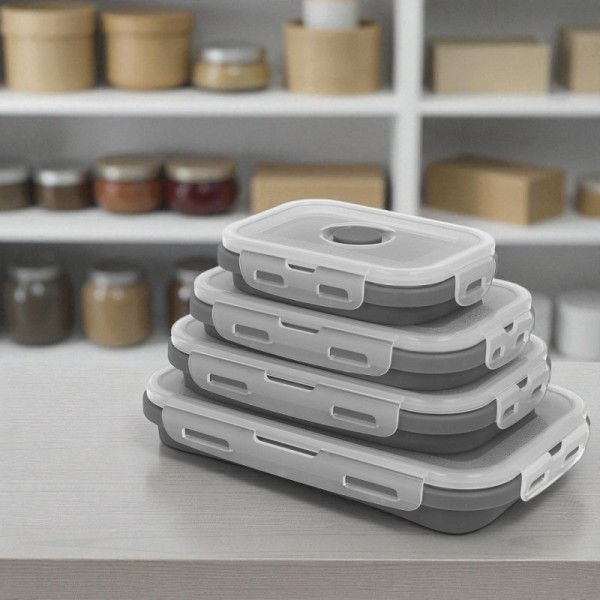 Набір контейнерів, Zestaw, складні силіконові 4 шт., з кришками, для зберігання їжі (3345)