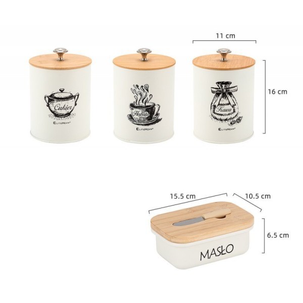 Zestaw pojemników kuchennych i maselniczka ELITEHOFF E-6058 (3 elementy)