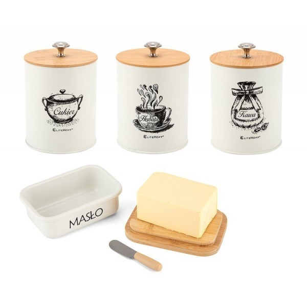 Zestaw pojemników kuchennych i maselniczka ELITEHOFF E-6058 (3 elementy)