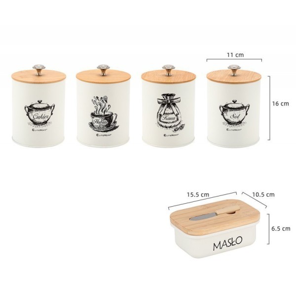 Набір контейнерів, ZESTAW, 4 шт. + масленка E-6056, для зберігання продуктів
