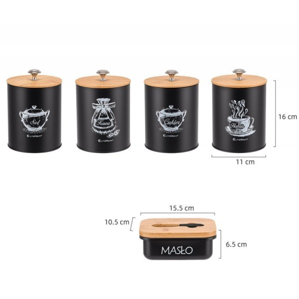 Набір контейнерів ZESTAW 4 + масельниця E-6055, кухонні для зберігання продуктів, пластикові компактні