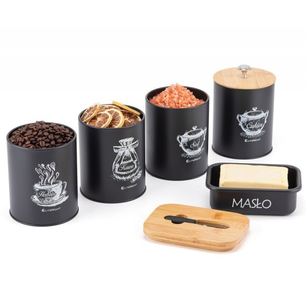 Набір контейнерів ZESTAW 4 + масельниця E-6055, кухонні для зберігання продуктів, пластикові компактні