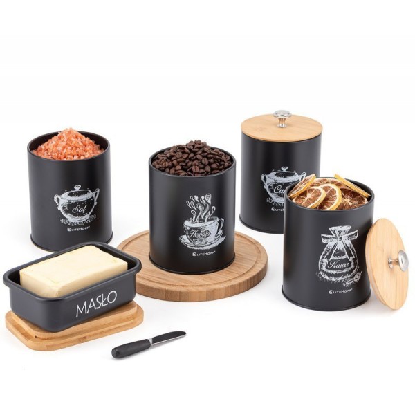 Набір контейнерів ZESTAW 4 + масельниця E-6055, кухонні для зберігання продуктів, пластикові компактні