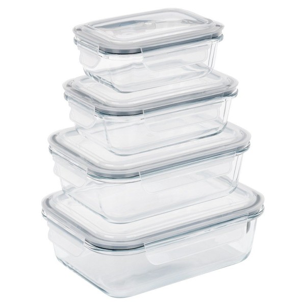Контейнер для зберігання їжі, VILDE 229151, скляний 4 ел. із кришкою та герметичною ущільнювачем, для холодильника/мікрохвильовки