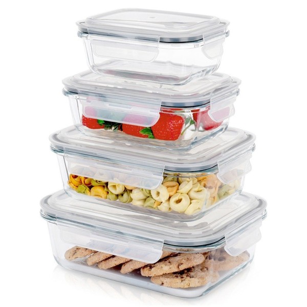 Контейнер для зберігання їжі, VILDE 229151, скляний 4 ел. із кришкою та герметичною ущільнювачем, для холодильника/мікрохвильовки