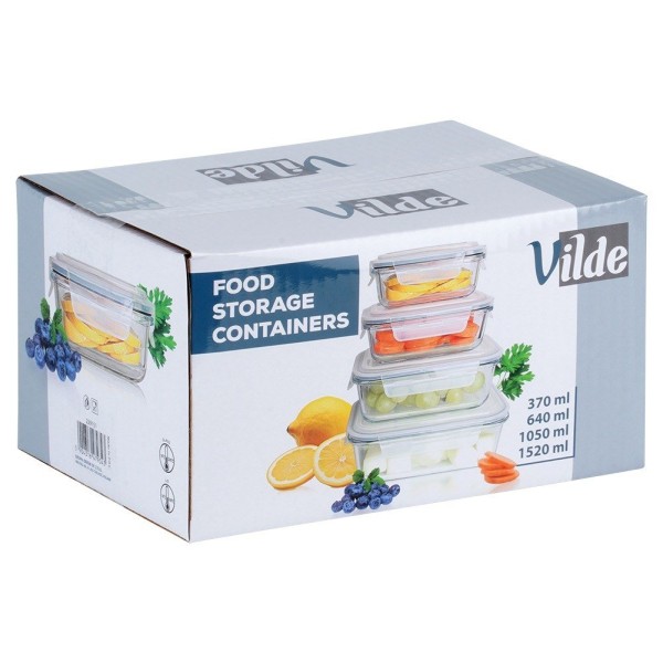Контейнер для зберігання їжі, VILDE 229151, скляний 4 ел. із кришкою та герметичною ущільнювачем, для холодильника/мікрохвильовки