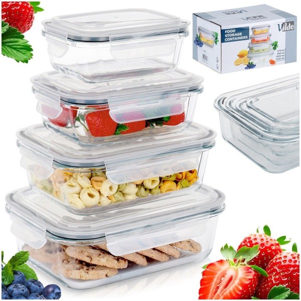 Контейнер для зберігання їжі, VILDE 229151, скляний 4 ел. із кришкою та герметичною ущільнювачем, для холодильника/мікрохвильовки
