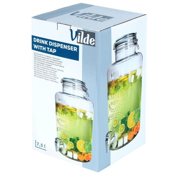 Диспенсер для напоїв, VILDE 139605, скляний 8 л з краном — для подачі на вечірках та кухні