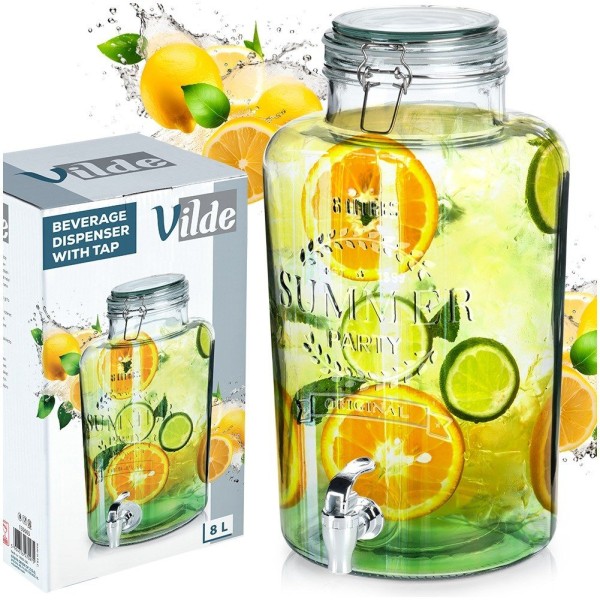 Диспенсер для напоїв, VILDE 139605, скляний 8 л з краном — для подачі на вечірках та кухні