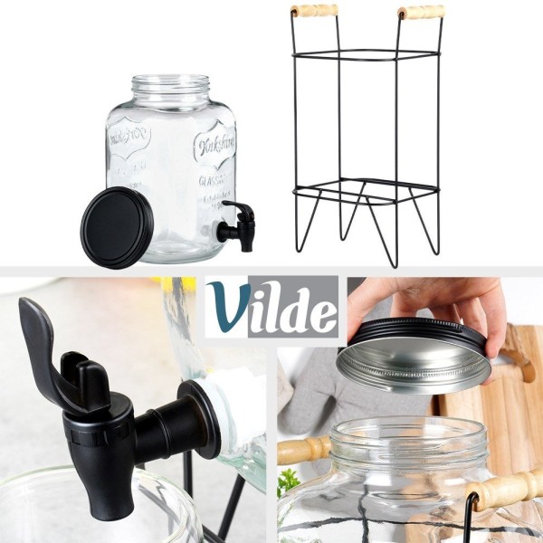 Диспенсер для напоїв VILDE 139600, Słoik 4.2L з краном і чорним тримачем — для води та лимонаду