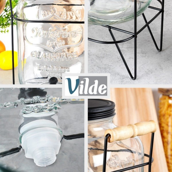 Диспенсер для напоїв VILDE 139600, Słoik 4.2L з краном і чорним тримачем — для води та лимонаду